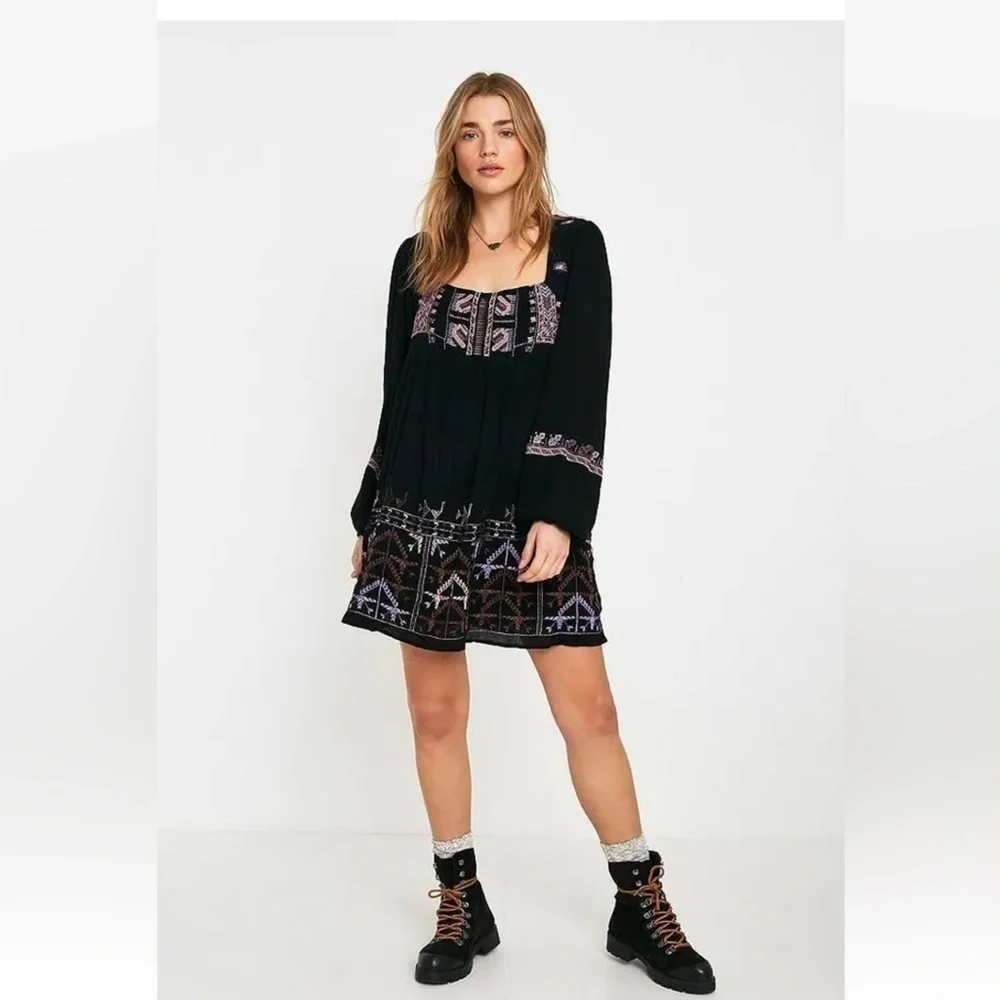 Free People Black Embroidered Rhiannon mini dress size small